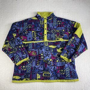 VTG Aztec Geometric Neon Retro All over Print Snap-T Fleece Pullover  (*READ*)
